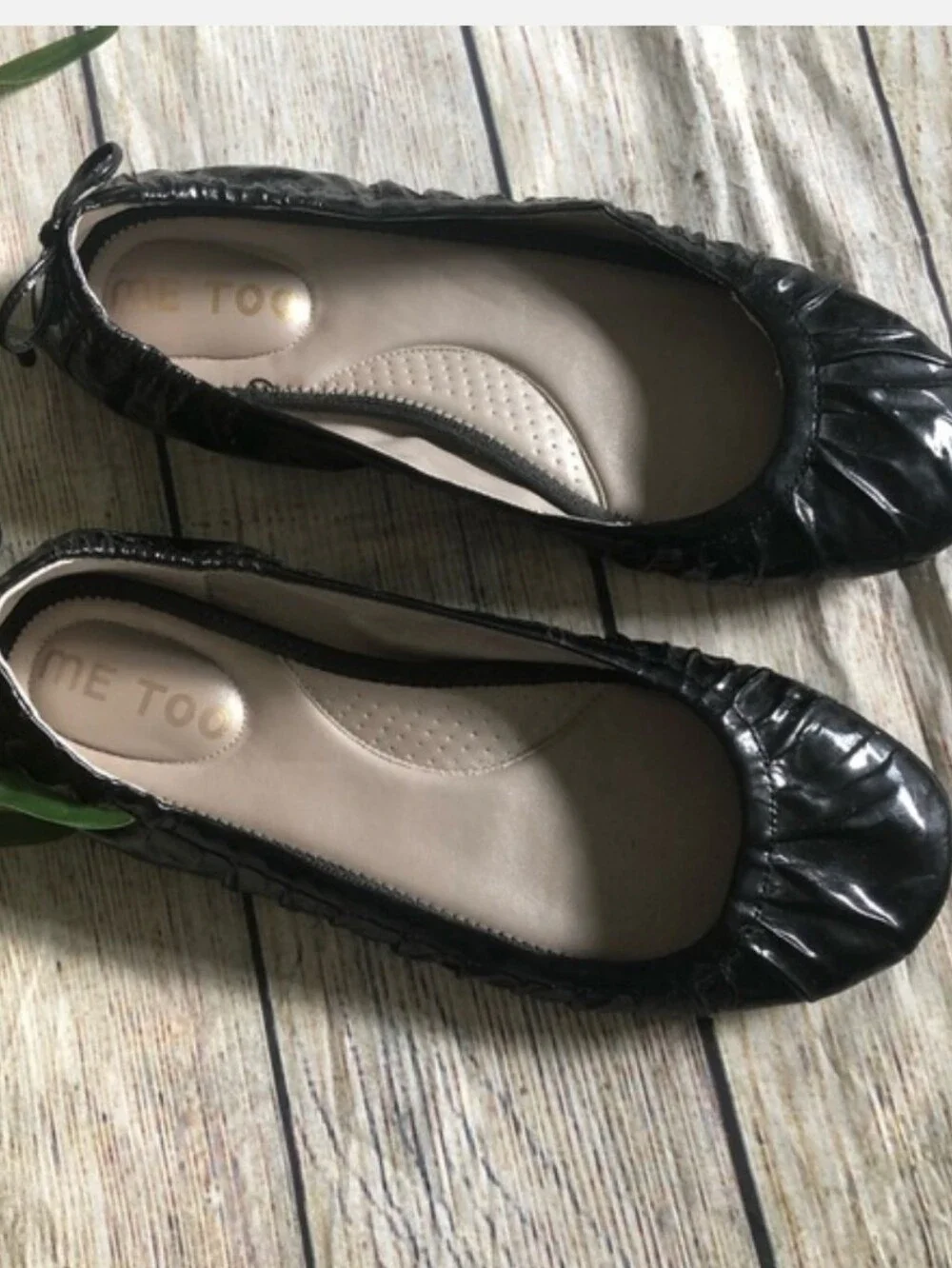 ME TOO Laurel Black Patent Leather Ballerina Flats Flexible Round Toe Size 8.5